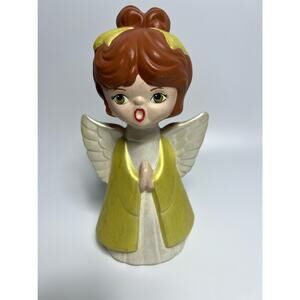 Vintage Ceramic Handpainted Caroling Angel Gold Brunette